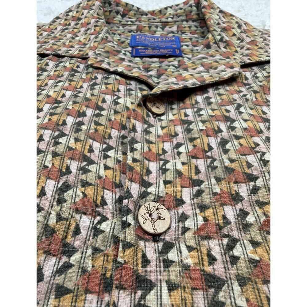Pendleton Bamboo Shirt Mens Large Camp Collar Short Sleeve Geometric Aztec Brown - Picture 4 of 11